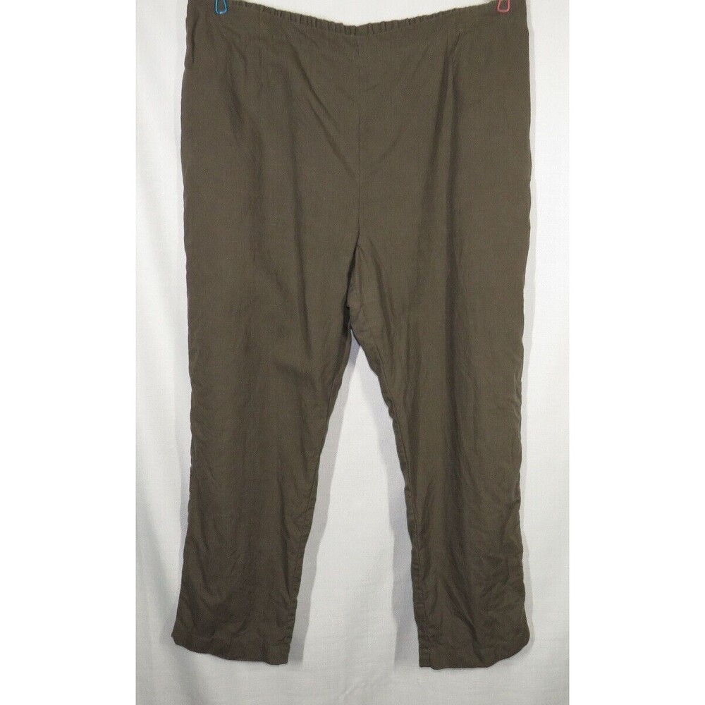 Vivid Women's Olive Linen Side Zip Pants Plus Size 1X